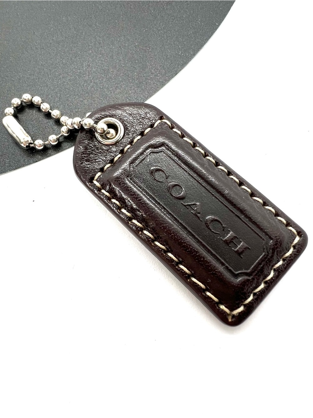 Authentic Vintage Coach Dark Brown Leather Stitched Hangtag Bag Charm Y2K